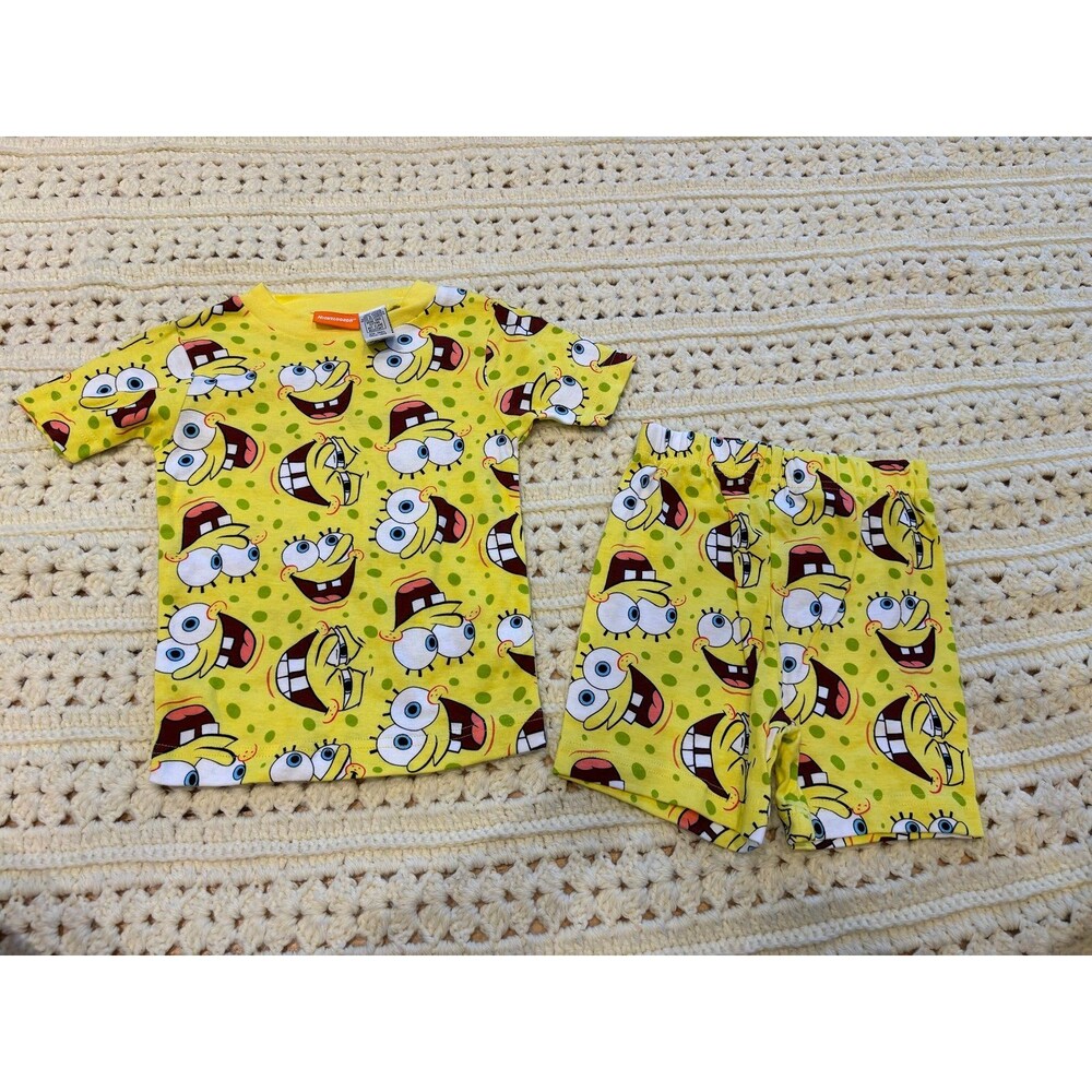 Nickelodeon spongebob SquarePants vtg y2k cotton pajamas 6 faced AOP